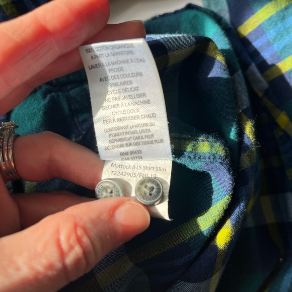 Toad & Co Mattock 2 Long Sleeve Button Slim Plaid Blue Green Yellow Size Large - Picture 5 of 6